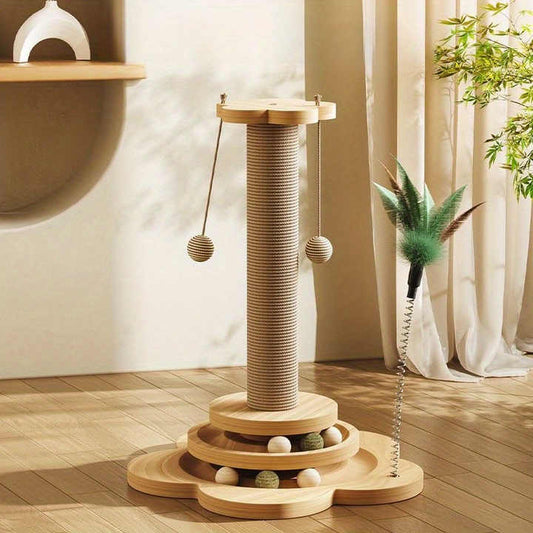 Luxury Solid Wood Cat Tree with Turntable Scratching Post