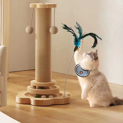 Luxury Solid Wood Cat Tree with Turntable Scratching Post